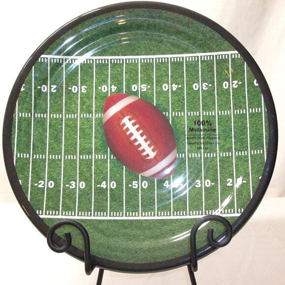 Set of 4! 100% Melamine Football Dinner Plates NWT - Picture 1 of 3
